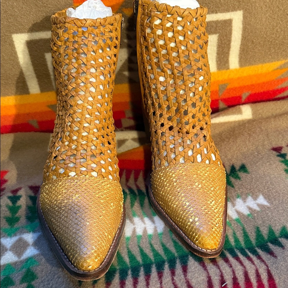Fee People Woven Tan Ankle Boots